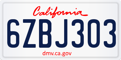 CA license plate 6ZBJ303