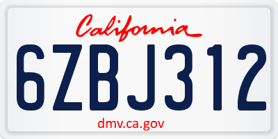 CA license plate 6ZBJ312