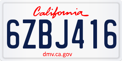 CA license plate 6ZBJ416