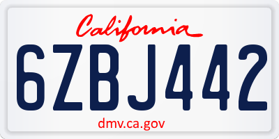 CA license plate 6ZBJ442