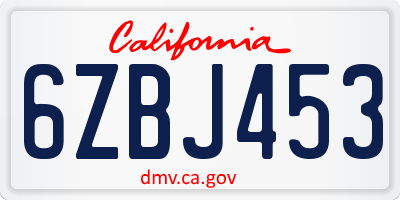 CA license plate 6ZBJ453