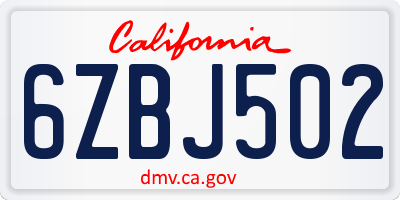 CA license plate 6ZBJ502