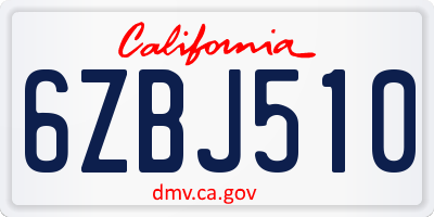 CA license plate 6ZBJ510