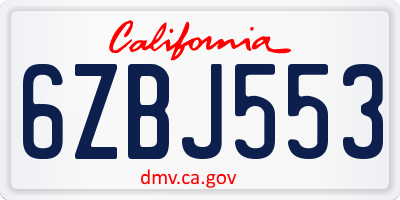 CA license plate 6ZBJ553