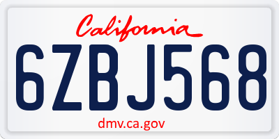 CA license plate 6ZBJ568