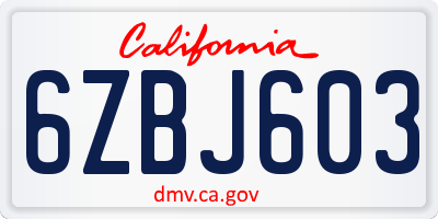 CA license plate 6ZBJ603
