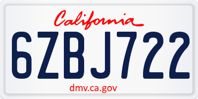 CA license plate 6ZBJ722