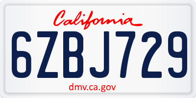 CA license plate 6ZBJ729