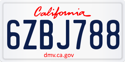 CA license plate 6ZBJ788