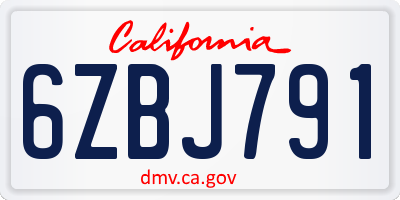 CA license plate 6ZBJ791