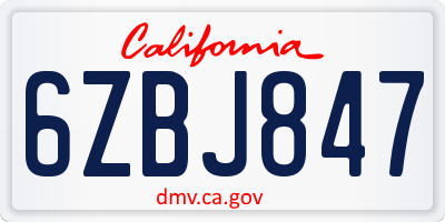 CA license plate 6ZBJ847
