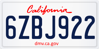 CA license plate 6ZBJ922