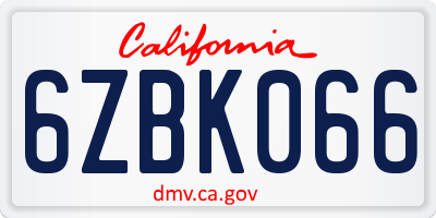 CA license plate 6ZBK066