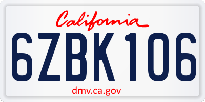 CA license plate 6ZBK106