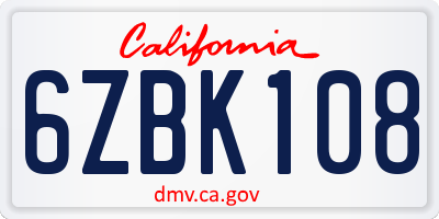 CA license plate 6ZBK108
