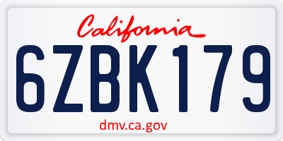 CA license plate 6ZBK179