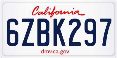 CA license plate 6ZBK297