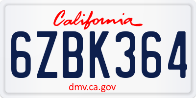 CA license plate 6ZBK364