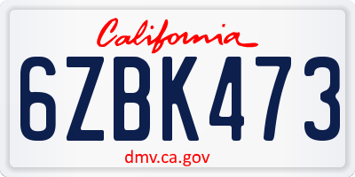 CA license plate 6ZBK473