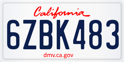 CA license plate 6ZBK483