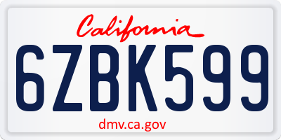 CA license plate 6ZBK599