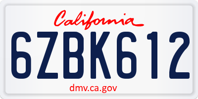 CA license plate 6ZBK612