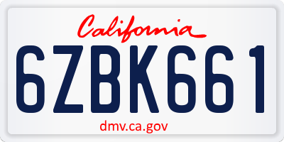 CA license plate 6ZBK661