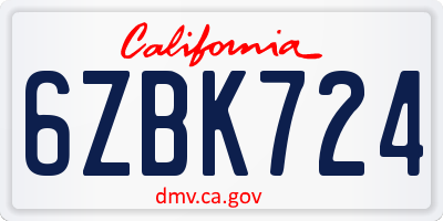 CA license plate 6ZBK724