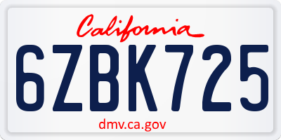 CA license plate 6ZBK725