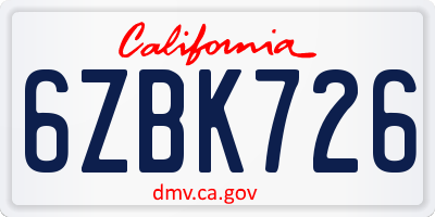CA license plate 6ZBK726