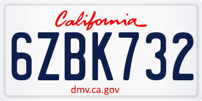 CA license plate 6ZBK732