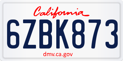 CA license plate 6ZBK873