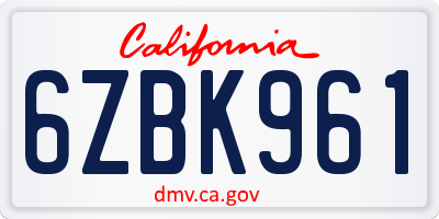 CA license plate 6ZBK961