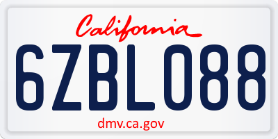 CA license plate 6ZBL088