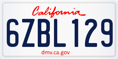 CA license plate 6ZBL129
