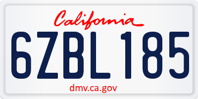 CA license plate 6ZBL185
