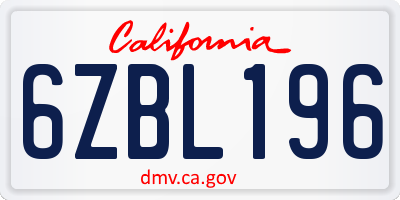 CA license plate 6ZBL196