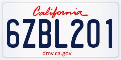 CA license plate 6ZBL201