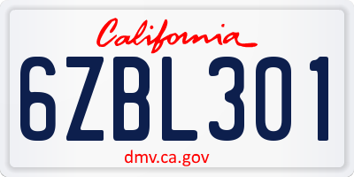 CA license plate 6ZBL301