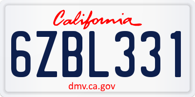CA license plate 6ZBL331