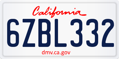 CA license plate 6ZBL332