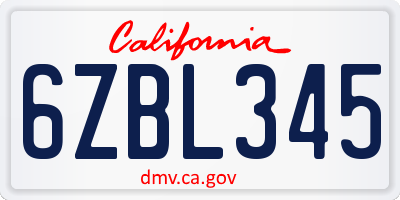 CA license plate 6ZBL345