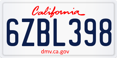 CA license plate 6ZBL398