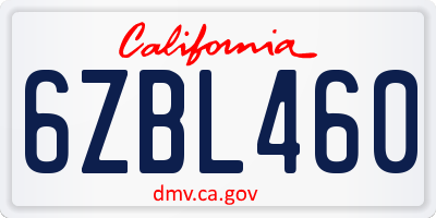 CA license plate 6ZBL460