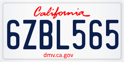 CA license plate 6ZBL565
