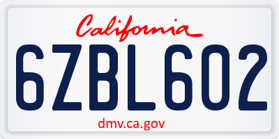 CA license plate 6ZBL602