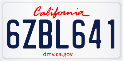 CA license plate 6ZBL641