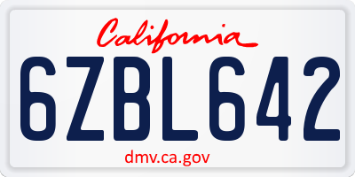 CA license plate 6ZBL642