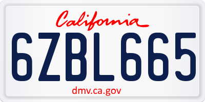 CA license plate 6ZBL665