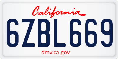 CA license plate 6ZBL669